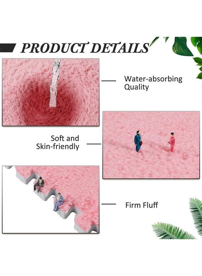 6 Pcs Plush Foam Floor Mat Square Interlocking Carpet Tiles with Border Fluffy Play Mat Floor Tiles Fluffy Area Rugs Square Soft Climbing Area Rugs DIY Floor Crawling Mat Tiles for Home Playroom Decor (Pink) - Image 5